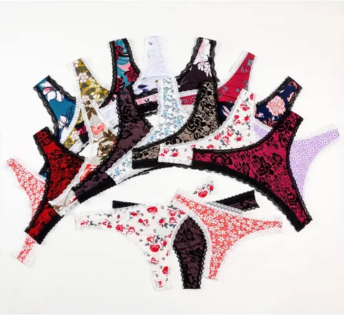 Vista 2 de Tanga de algodón para mujer con tanga de encaje sexy en T (los colores pueden variar)