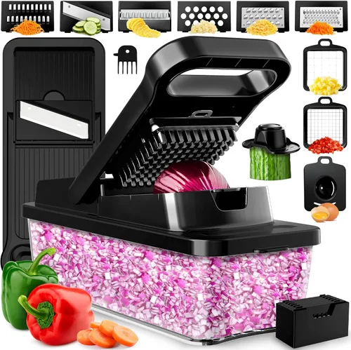 Vista 10 de PrepNaturals Picador de verduras con recipiente, picador de verduras, picador de alimentos y picador de cebolla, cortador de mandolina para cocina