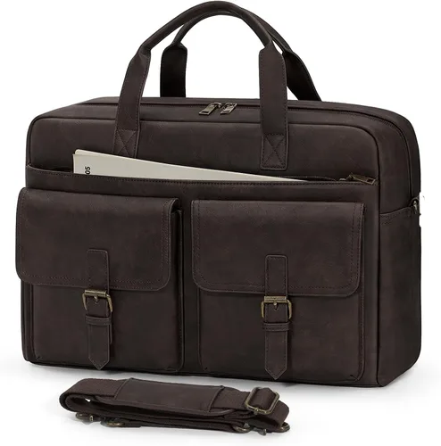Vista 10 de RAINSMORE Bolsa tipo mensajero para hombre, de piel de 16 pulgadas, para laptop, maletín para computadora de trabajo, oficina, negocios, viajes