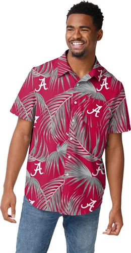 Vista 26 de FOCO NCAA Mens NCAA College Team Logo Floral Tropical Hawaiian Button Up Shirt