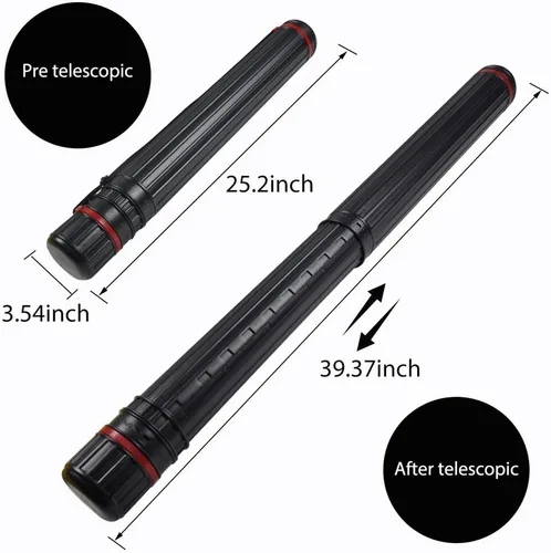 Vista 2 de DEWEL Tubo de dibujo, estuche de arte telescópico, tubo de plástico grande de almacenamiento negro que se expande de 25 a 40 pulgadas, tubo