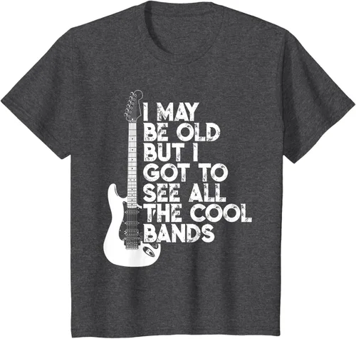 Vista 27 de Camiseta con texto en inglés "I May Be Old But I Got to See All The Cool Bands" Negro