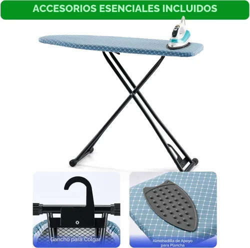 Vista 5 de BKTD Tabla de Planchar Compacta 13 x 43, Tabla de Planchar con Superficie Resistente al Calor, Altura Ajustable, Mesa que Ahorra Espacio con Gancho