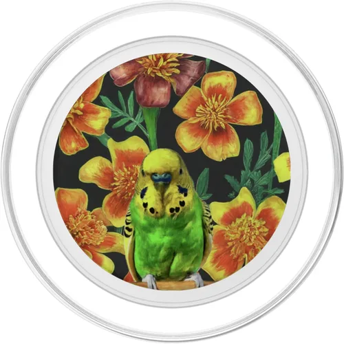 Vista 2 de Budgie Yellow Orange Marigolds Vintage Plant Pattern PopSockets MagSafe PopGrip for iPhone