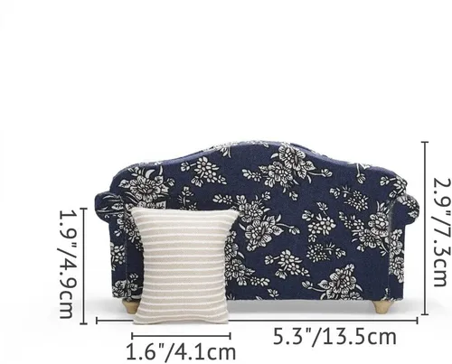 Vista 4 de Odoria 1/12 Sofá miniatura para casa de muñecas, accesorios para muebles, azul oscuro
