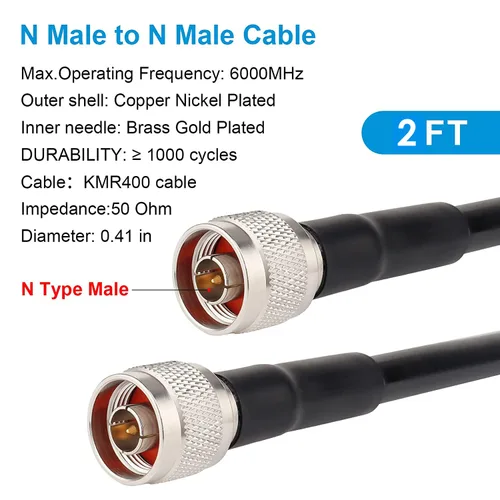 Vista 2 de XRDS -RF Cable de extensión coaxial macho N a N macho de 2 pies, baja pérdida KMR400 tipo N