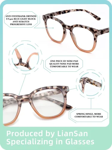 Vista 6 de LianSan Paquete de 2 lentes de lectura progresivos multienfoque para mujeres, lectores de computadora con bloqueo de luz azul cercano y lejano
