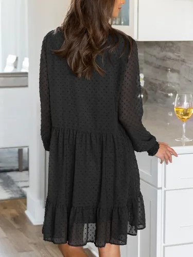 Vista 5 de FAMITION Vestido de punto suizo para mujer manga larga cuello en V vestido tipo túnica casual con volantes de gasa mini vestidos