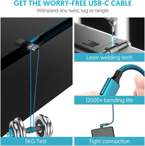 Vista 6 de EWUONU Cable micro USB de 90 grados 2 unidades de 10 pies para Fire 7 HD8, tabletas Samsung, Galaxy S7 S6 Edge J8 J7, Xbox One, controladores