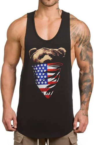 Vista 5 de O2TEE Camiseta sin mangas para hombre con diseño de oso y secado rápido