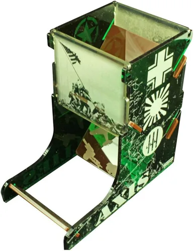 Vista 2 de Kit de torre de dados de la Segund Engraved flag-raising WWII scenes Holds up to 18 16mm dice (25mm max) Catch tray, ships flat & collapses