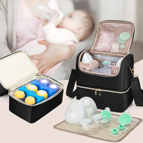 Vista 6 de Fasrom - Bolsa de extractor de leche portátil, bolsa de bombeo con compartimento enfriador Compatible with Momcozy, Eufy and Medela Hands Free