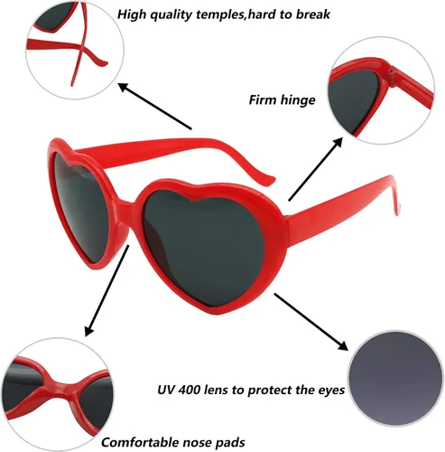 Vista 3 de MIDEJACY Gafas de sol en forma de corazón para mujer gafas de corazón de moda lindas gafas de sol retro tayor Cupido Party