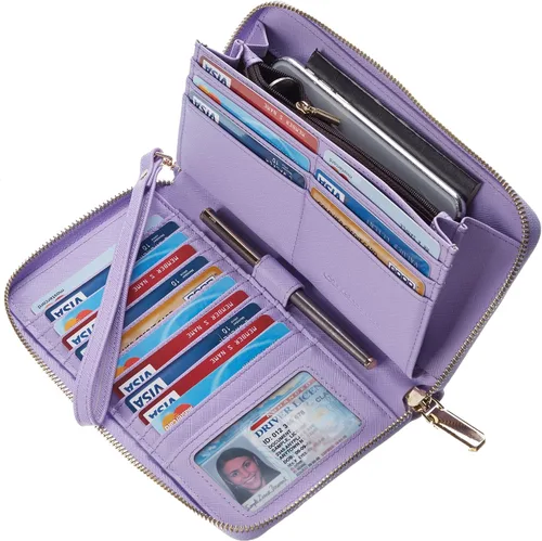 Vista 2 de Chelmon - Monedero para mujer de cuero genuino con bloqueo de señal RFID, para tarjetas de crédito