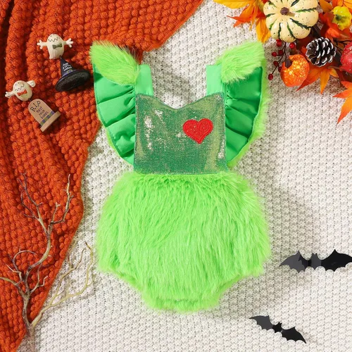 Vista 2 de Mameluco de Navidad verde para bebé, mono de forro polar cálido, traje de mi primera Navidad para niña