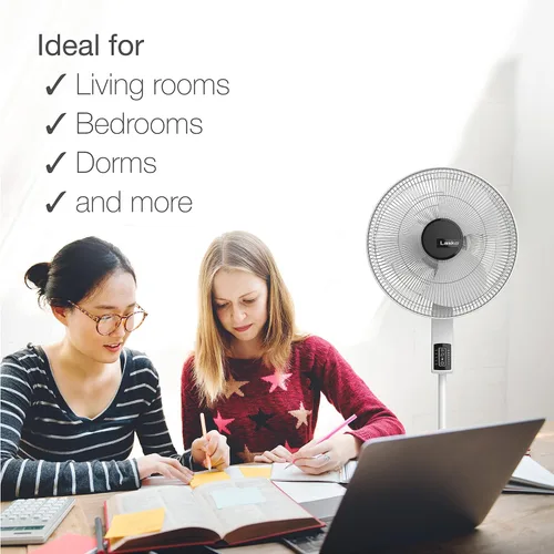Vista 5 de Lasko Ventilador de pedestal oscilante, termostato, altura ajustable, control remoto, temporizador, 4 velocidades, para dormitorio, sala de estar