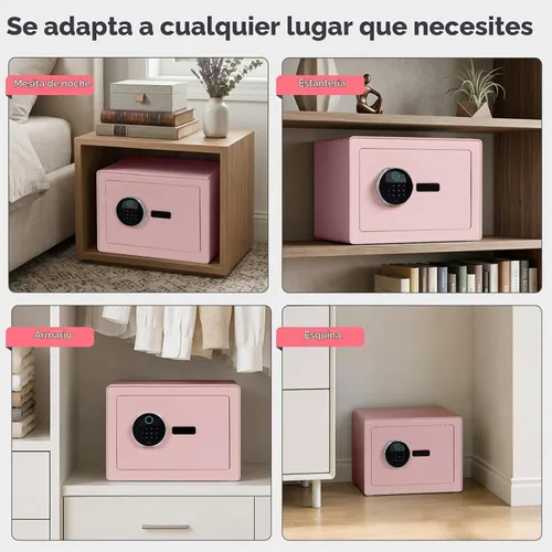 Vista 7 de PATRON Caja de seguridad biométrica con cerradura de huellas dactilares Rosa