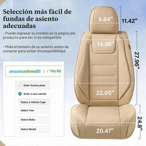 Vista 7 de Coverado Juego completo de fundas de asiento de automóvil, protector impermeable para asiento de automóvil, cojín de asiento de cuero, fundas