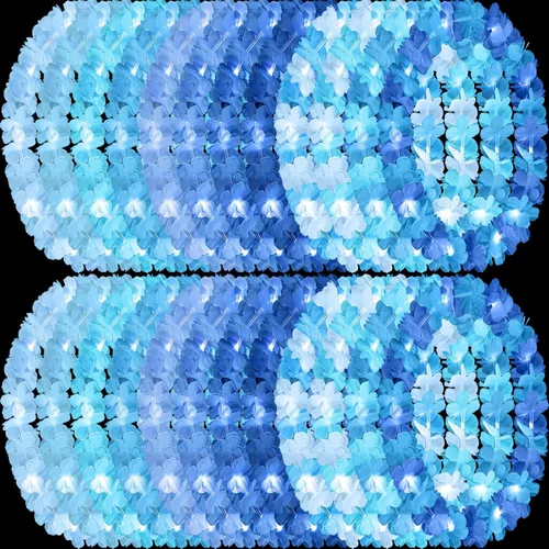 Vista 23 de Sherr 24 piezas de collares de flores hawaianas con luces LED para boda, luces LED para luau, collares de flores hawaianas para playa, carnaval