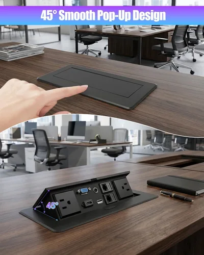 Vista 3 de Mesa Pop Up Power Date Center Caja de conexión con red de salida para encimera de cocina de sala de conferencias, concentrador de salida