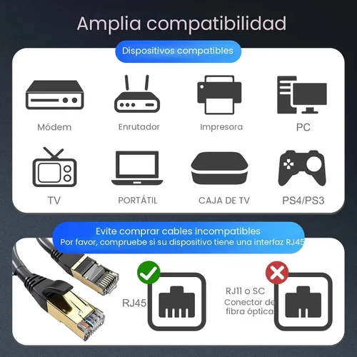 Vista 7 de DbillionDa Cat8 - Cable Ethernet de 3 pies para exteriores e interiores, de alta velocidad, 26 AWG, 40 GB/s, 2000 Mhz, con conector RJ45 chapado