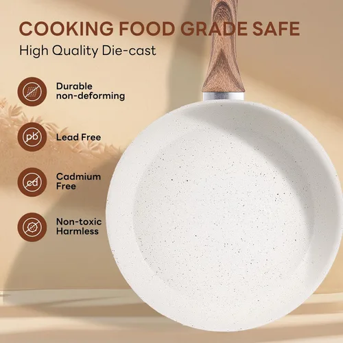 Vista 6 de Sweetcrispy Juego de 17 ollas y sartenes antiadherentes, juego de cocina no tóxico con asas que se mantienen frescas, color blanco crema