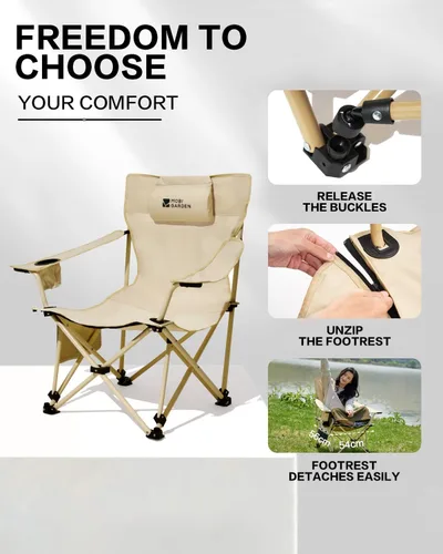 Vista 8 de MOBI GARDEN Silla de camping reclinable con reposapiés, silla lounge plegable ajustable de 4 posiciones para adultos, reposapiés portátil y Negro