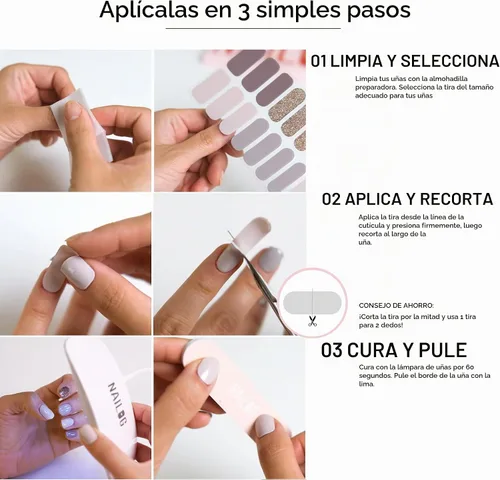 Vista 5 de Tiras de Gel para Uñas Semi Curadas, NAILOG 20 piezas Calcomanías de Uñas de Larga Duración que Funcionan con Cualquier Luz UV, Envolturas con Aurora