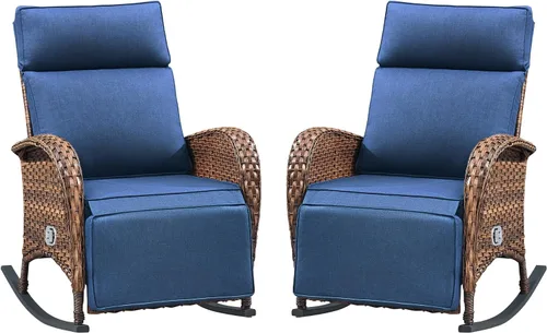 Vista 17 de Belord Zero Gravity - Silla reclinable giratoria para patio, silla de mimbre para exteriores con respaldo ajustable y reposapiés, sillas mecedoras
