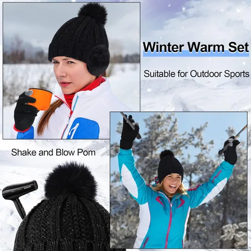 Vista 7 de 5 Pieces Women Winter Ski Outing Set, Knit Hat Scarf Gloves Earmuffs Stockings