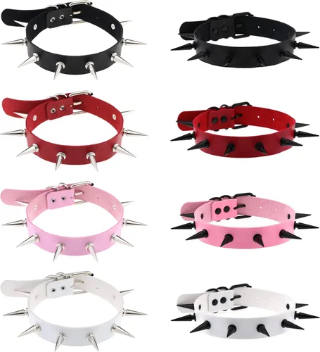 Vista 6 de FM FM42 Unisex Multicolor Simulated Leather PU Black-toneSilver-tone Spikes Rivets Spiked Punk Rock Gothic Choker Collar Necklace