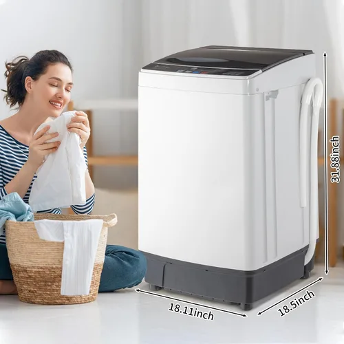Vista 2 de Lavadora completamente automática, lavadora portátil de carga superior de 17.6 libras con bomba de drenaje, 10 programas de lavado, 8 agua lavadora