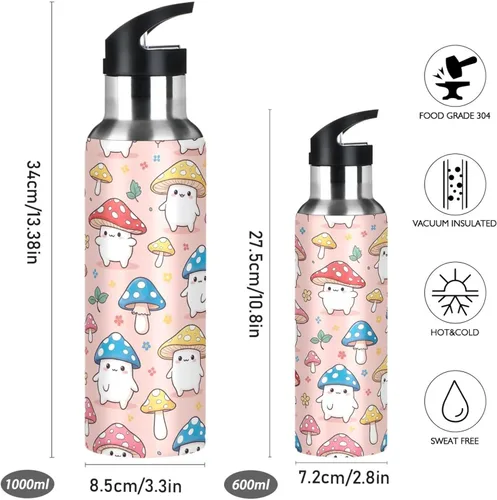 Vista 2 de BPA-Free Sports Water Bottle with Straw 20 Oz, Insulated Stainless Steel Water Bottle with Straw for Gym Outdoor Travel School, Cute Cartoon