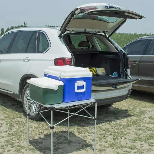 Vista 9 de iClimb Alu ligero y estable. Mesa cuadrada plegable enrollable con bolsa de transporte para camping, picnic, patio trasero, barbacoa, campamento