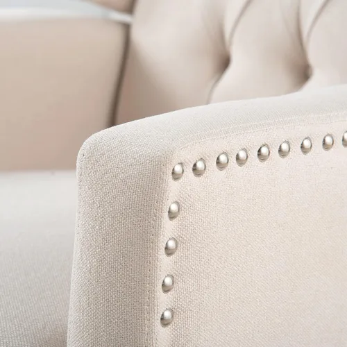Vista 8 de Silla reclinable con respaldo ajustable, cómoda silla reclinable con respaldo ajustable, sillón de tela copetuda con remaches vintage para sala