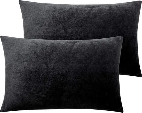 Vista 32 de NTBAY Fundas de almohada de terciopelo con cremallera, paquete de 2 fundas de almohada de viaje de franela de lujo, 13 x 18 pulgadas, color negro