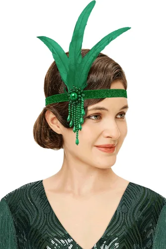 Vista 7 de BABEYOND Diadema de plumas rugientes de los años 20, accesorios para el cabello Gatsby de los años 20 Negro