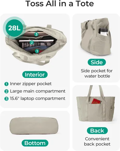 Vista 69 de BAGSMART Bolsa de mano para mujer con cremallera, bolsa de gimnasio con compartimentos, bolsa de trabajo para enfermera, baile, bolsa de yoga