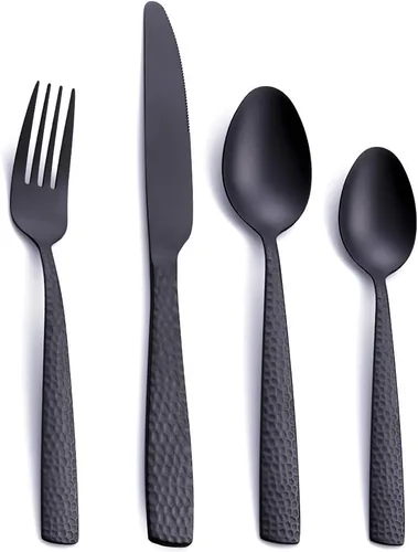 Vista 9 de Juego de 6 cucharas de postre color negro mate, 7.0 pulgadas, acero inoxidable, color negro, acabado satinado