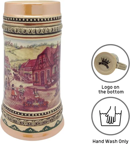 Vista 2 de OktoberfestHaus - Taza de cerveza de 1.0 litros con asa, taza de cerveza Oktoberfest, German Village Dancers (Tänzer) Bier Krug, jarra de cerámica