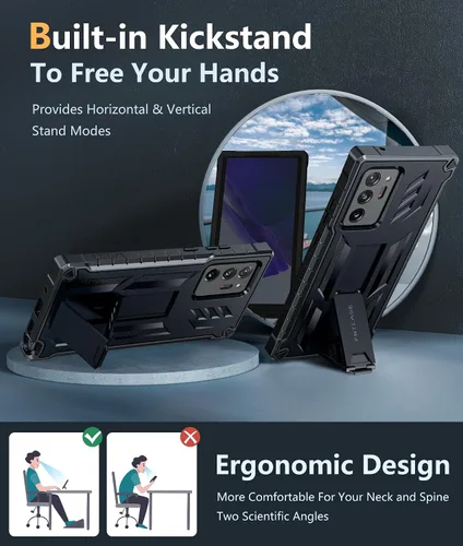 Vista 5 de FNTCASE Funda para Samsung Galaxy Note 20 Ultra: [Protector de pantalla y soporte integrados] [Protección contra caídas de grado militar] Protección