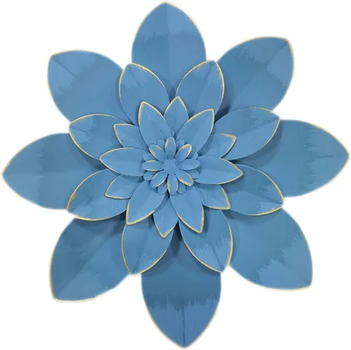 Vista 15 de Decoración artística de pared de flores de metal azul, escultura floral rústica moderna de 9.5 pulgadas, decoración desgastada para colgar