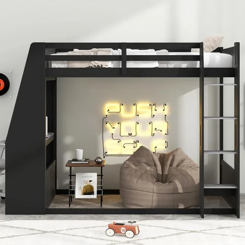 Vista 7 de Polibi Twin Wooden Gaming Bunk Bed with Desk, USB & LED Light