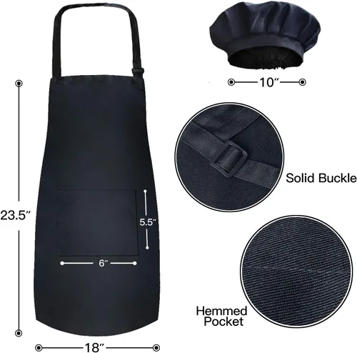 Vista 2 de Novelty Place Juego de 3 delantales para niños con gorro de chef (3 juegos) – Babero infantil agradable a la piel con bolsillo – Cocina, hornear
