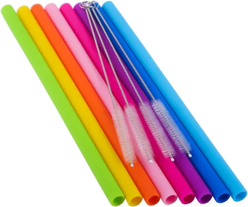 Vista 3 de Mcool Pajitas de silicona, 8 popotes rectos para batidos de 30 y 20 onzas, pajitas reutilizables extra largas para Yeti/Rtic/Ozark + 4 cepillos + 1