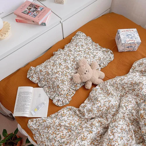 Vista 16 de BuLuTu Funda de almohada de muselina de algodón para niños pequeños con bonito patrón de flores de azalea, súper suave, funda de almohada para cuna