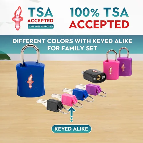 Vista 3 de Paquete de 4 cerraduras de equipaje aprobadas por la TSA en paquete familiar, cerradura de maleta aprobada por la TSA cerradura de viaje aprobada