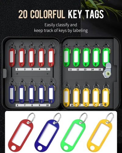 Vista 5 de Uniclife Gabinete de llaves de 20 posiciones con cerradura de llave montada en la pared, caja de almacenamiento de seguridad negra, organizador