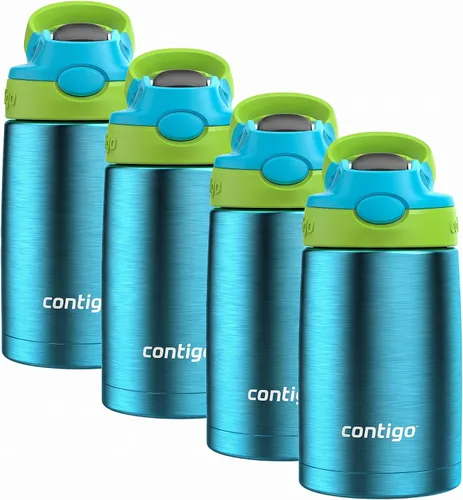 Vista 6 de Contigo Autospout - Botella de agua con popote y pajita, 384.81 ml, Azalea/Pansy Spill-Proof Valve, Easy-Clean Lid, One-Handed Drinking, BPA-Free