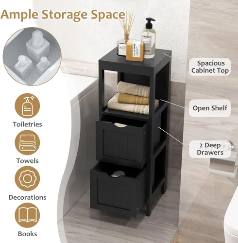 Vista 7 de Giantex Organizador de baño y armario de almacenamiento, soporte organizador de almacenamiento con 2 cajones extraíbles, dispositivo anti-caída